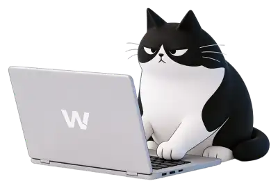 Cosmo, the Workraft cat, sits at a laptop