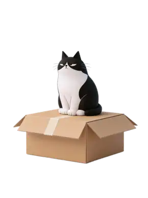 Cosmo sits on top of his closed kraft box on the roof of the payments pod.