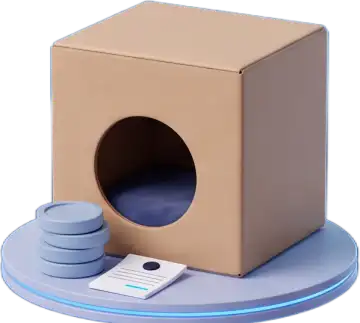 A kraft pod with a stack of coins and an invoice in its round doorway.